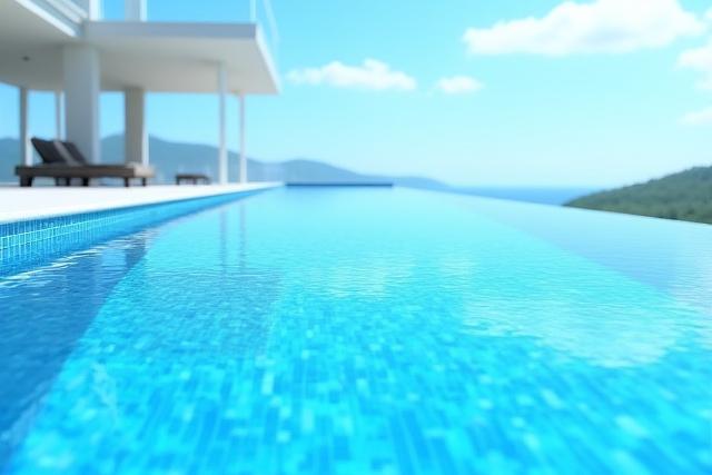 Piscina elegante con bordi a sfioro e mosaico blu