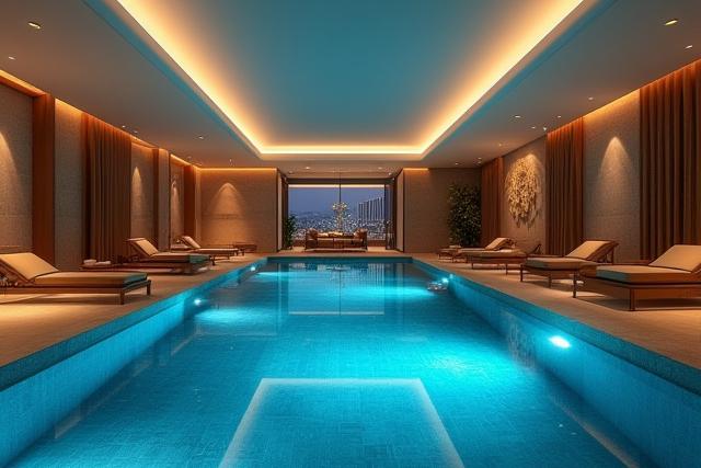 Piscina coperta di lusso con design illuminato
